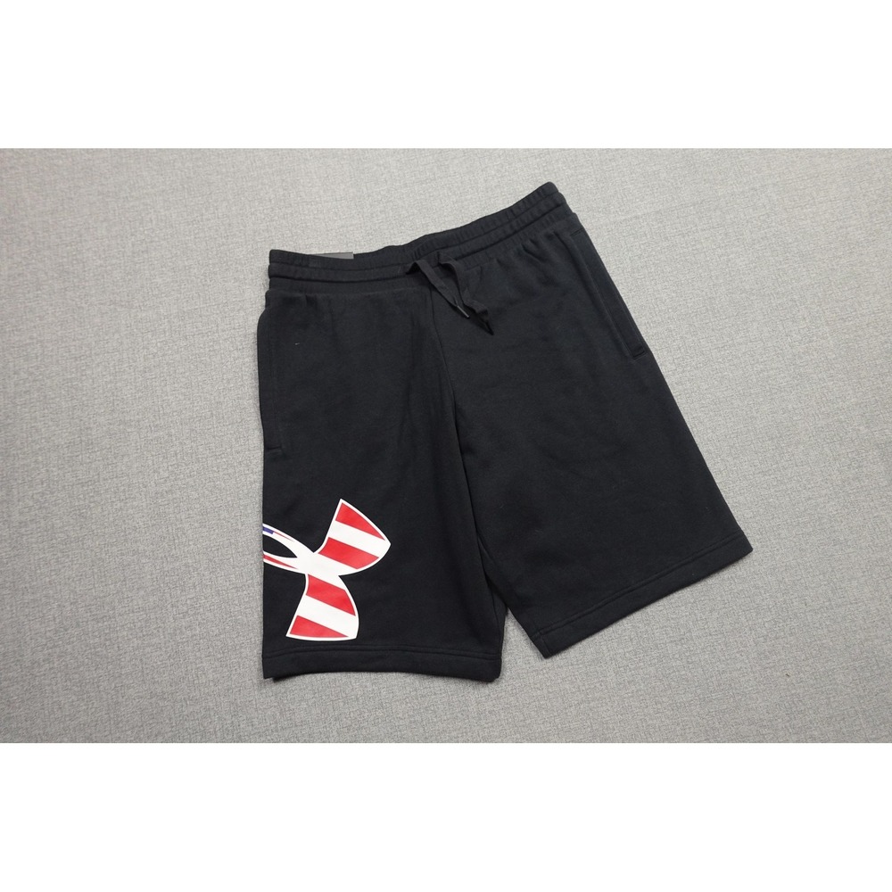 Under Armour Sweat Shorts Mens Large Black USA Flag Logo Patriotic 10 Inseam